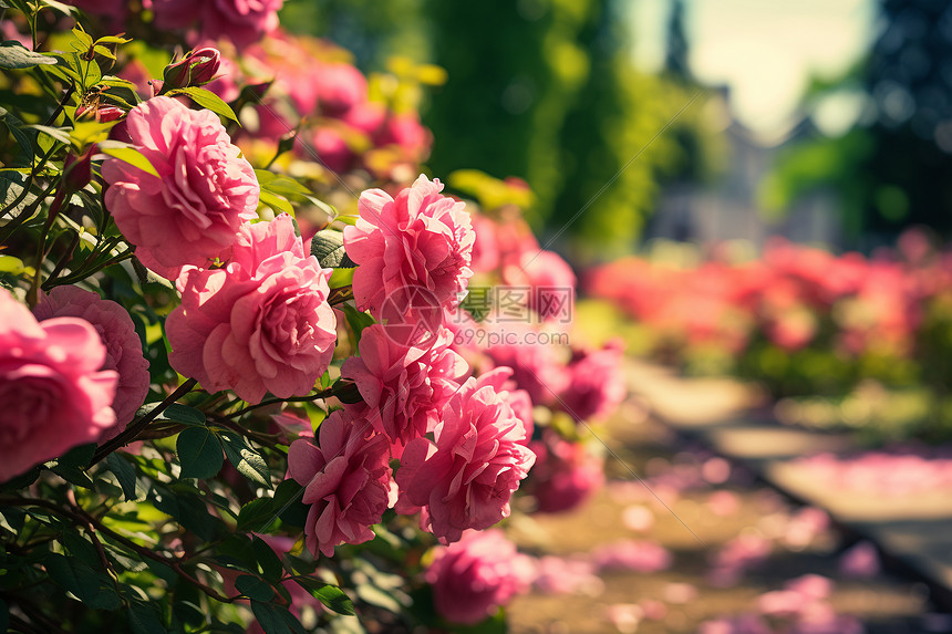 花园里的粉色玫瑰花图片