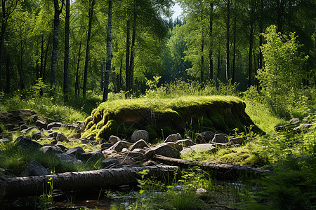 流经茂密绿林的小溪图片