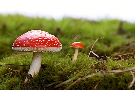 白点斑纹的红毒蘑菇背景图片