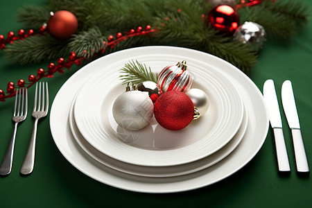 圣诞节上的盘子华丽的圣诞装饰品图片