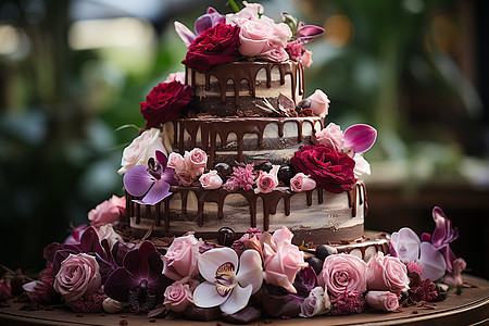 婚礼鲜花和蛋糕巧克力婚礼蛋糕背景