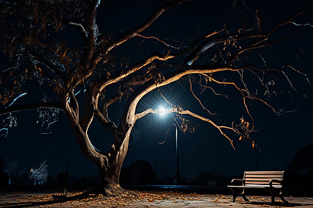 夜晚的天空夜色下孤寂的长椅背景