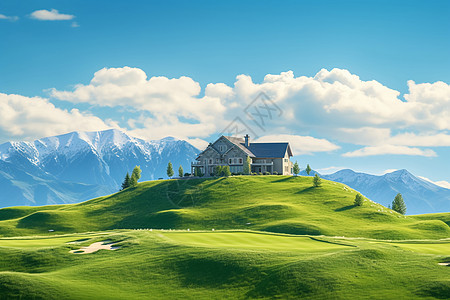 房屋草地丘陵绿野背景