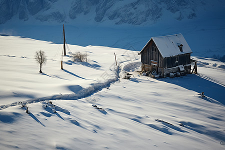 冰雪中的孤寂之屋图片