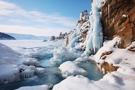 冰雪里的河流图片