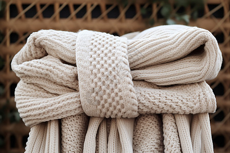 米色的纺织毛线毛毯背景图片