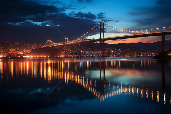 夜幕下绚丽的跨海大桥图片