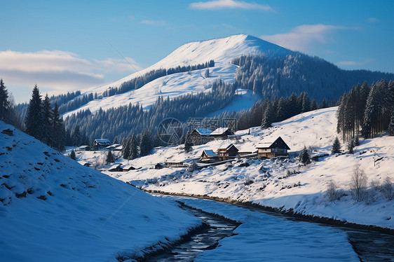 雪域中的村庄图片