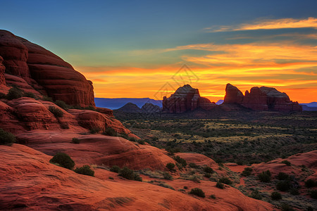 日落后亚利桑那红岩的美丽景观高清图片