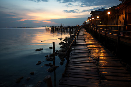 夏季夜晚海岸线的美丽景观图片