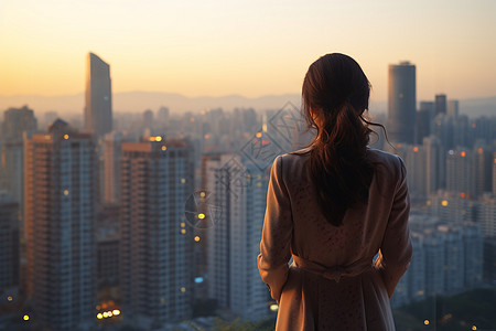 仰视高楼高楼上的女人背影背景