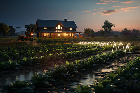 夜光熠熠的农场图片