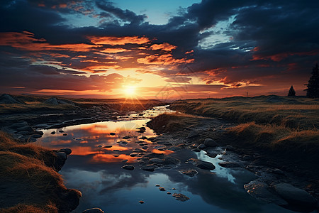 黄昏时的河流风景图片