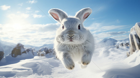 雪地中可爱的兔子图片