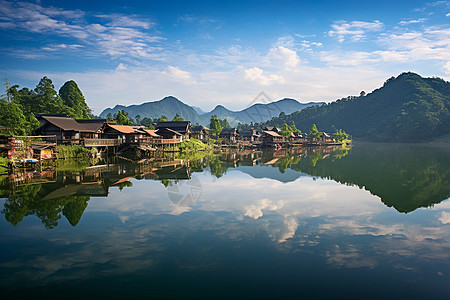 湖光山色的乡村风景图片