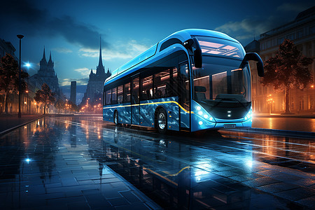 氢能公交车在街道上行驶图片