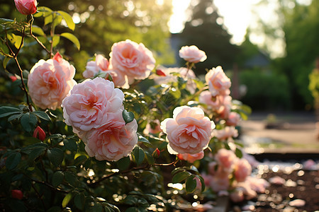 春季花园中绽放的玫瑰花图片