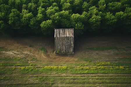 乡村农田中的小木屋图片