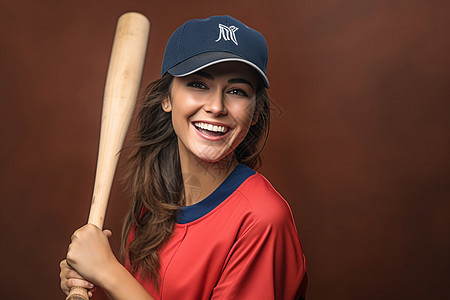 笑容满面的女棒球运动员高清图片