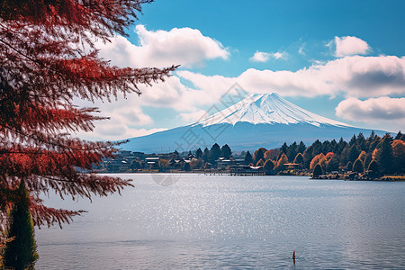 富士山秋天的湖泊图片