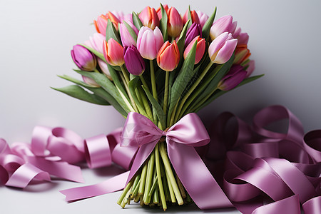 春天的浪漫紫色郁金香花束图片