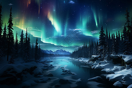 北极光的夜晚场景图片