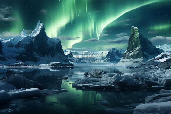 冰川上空极光闪耀图片