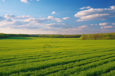 大田野大田间的绿色草地蓝天白云背景