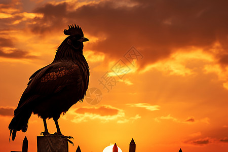 农村黎明中的鸡鸣守望图片