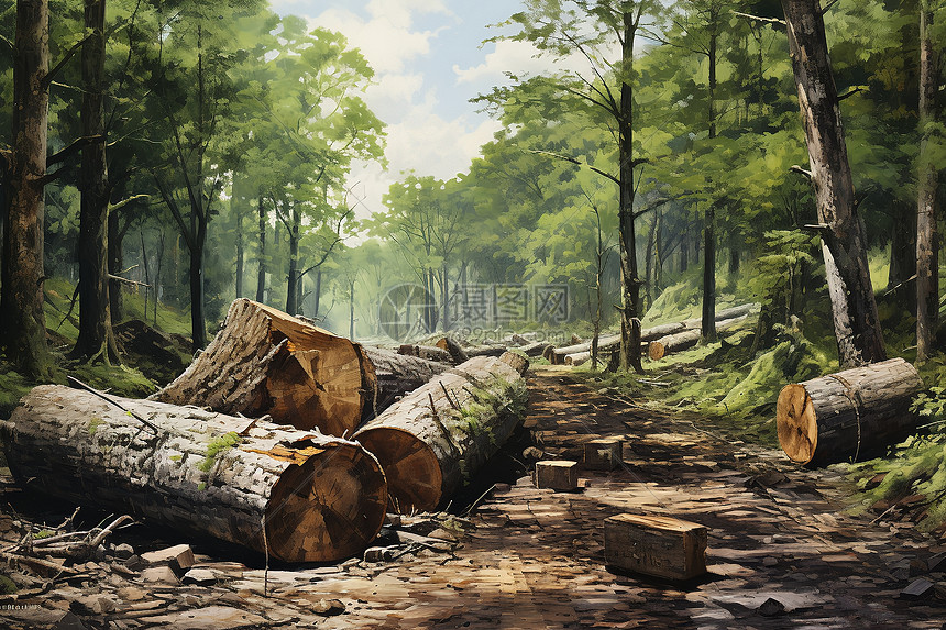 森林中砍伐的农业木材图片