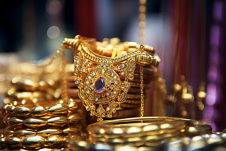黄金手镯华丽美观的项链背景