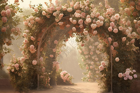 玫瑰拱门插画高清图片
