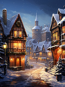 白雪皑皑的村庄图片