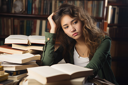 艰辛学业中的女大学生高清图片