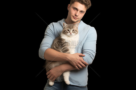 爱与陪伴男士怀抱猫咪图片