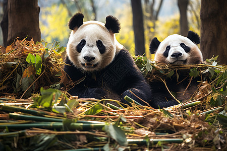 熊猫在草地上坐着图片