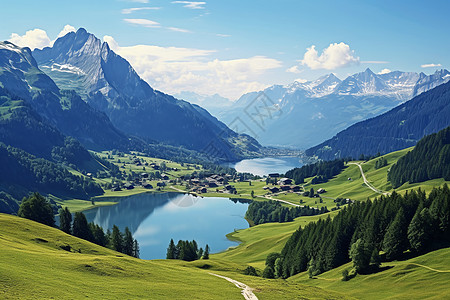 秋日树林静谧湖泊中的山谷背景