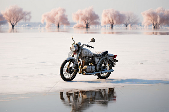 冰湖上的摩托车图片