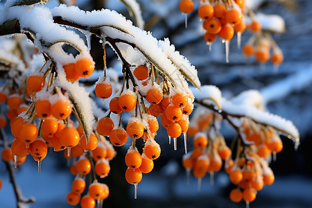 冰雪中的海棠果实图片