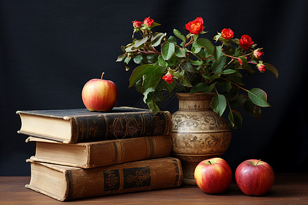 书籍上的苹果背景图片