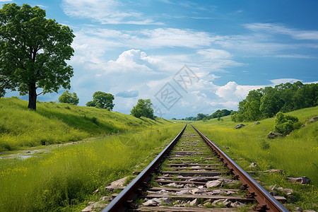 山丘中的铁轨高清图片