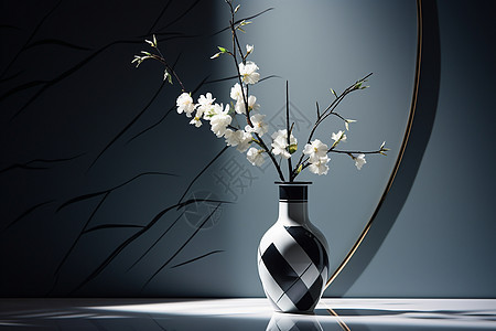 黑白方格陶瓷花瓶图片