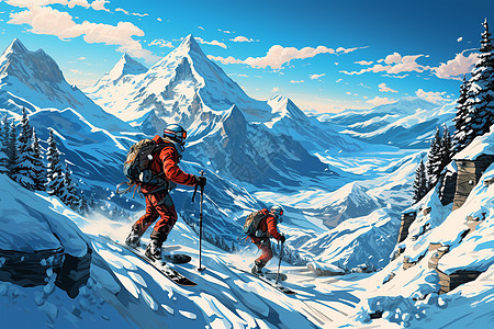 雪山上的滑雪人图片