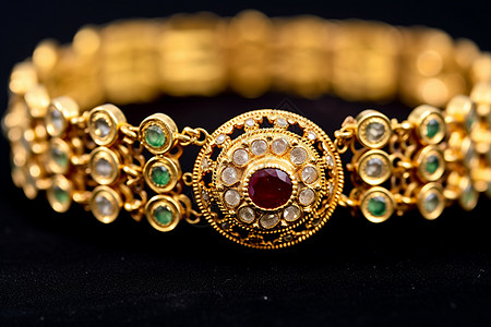 项链礼物一枚黄金手镯中央镶有一颗红宝石背景