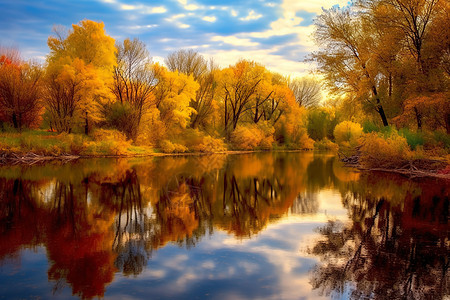 秋日河畔图片