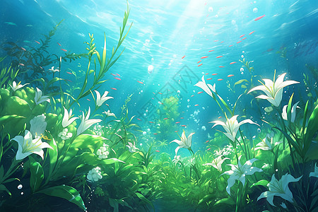 宁静水下的百合花图片
