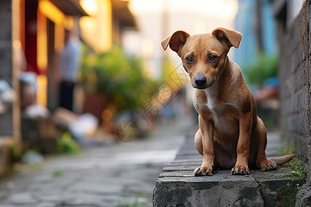 人行道上孤独的狗图片