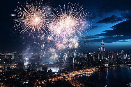 夜空下的烟花盛会背景图片