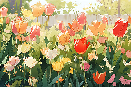 花园里的彩色郁金香高清图片