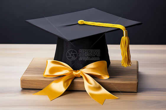 毕业帽上的黄丝带图片
